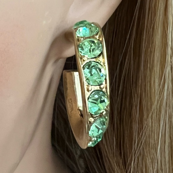 Kenneth J Lane KJL green crystals hoop earrings EUC - Picture 1 of 8